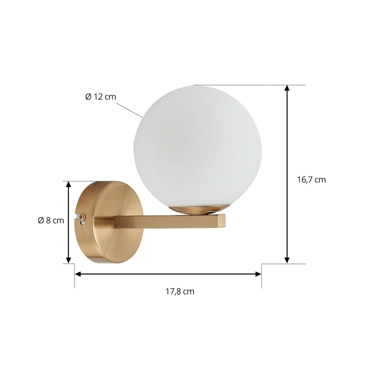 Applique murale Bidolo en verre, laiton et blanc, Ø 12 cm, IP44