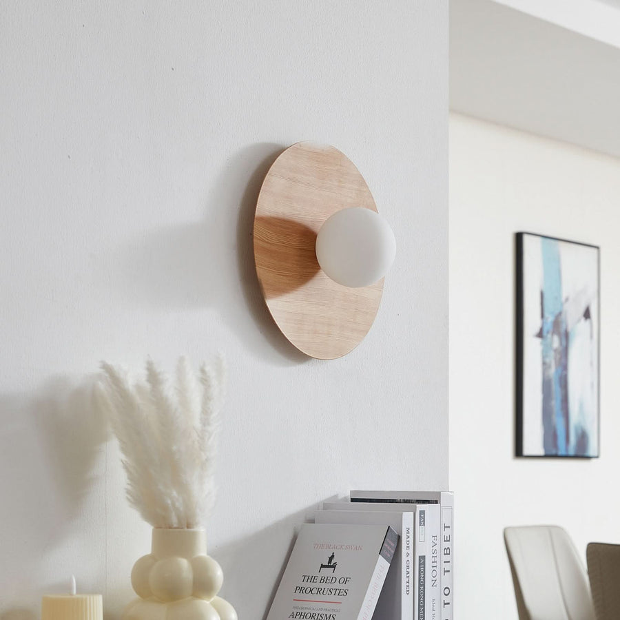 Applique murale Zain en verre, bois et blanc, Ø 33 cm