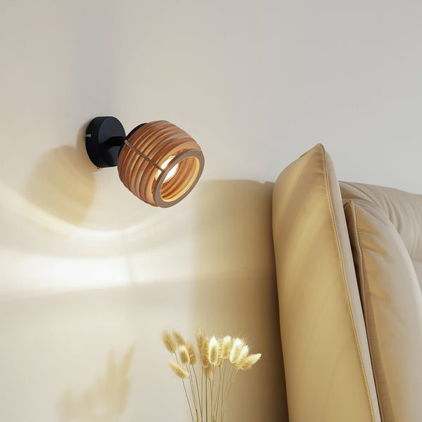 Applique murale Ediz en bois, noir, Ø 12,7 cm