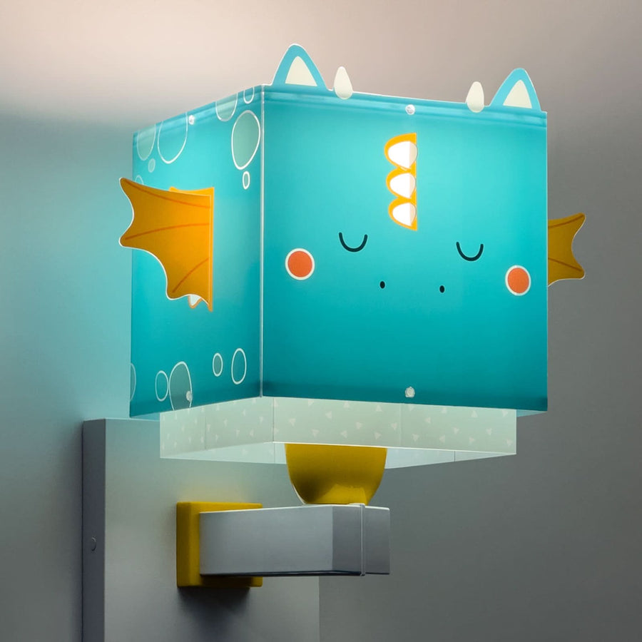 Applique murale Little Dragon, bleu et orange, hauteur 25,5 cm