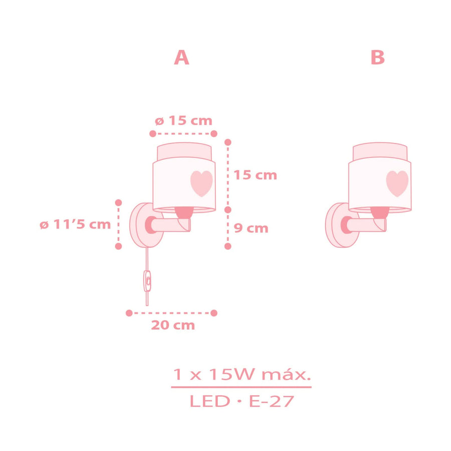 Applique murale Baby Dreams, rosé et blanc, hauteur 24 cm