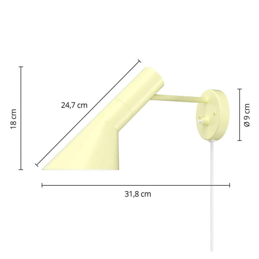 Applique murale AJ en acier, jaune, hauteur 18 cm