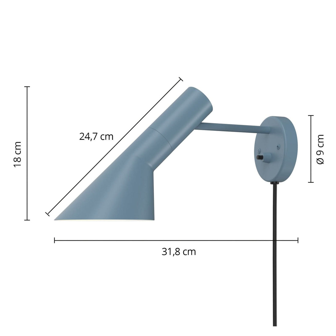 Applique murale AJ en acier, bleu, hauteur 18 cm