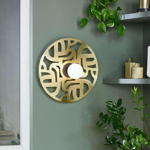 Applique murale Labyrinthe en métal, laiton, Ø 40 cm