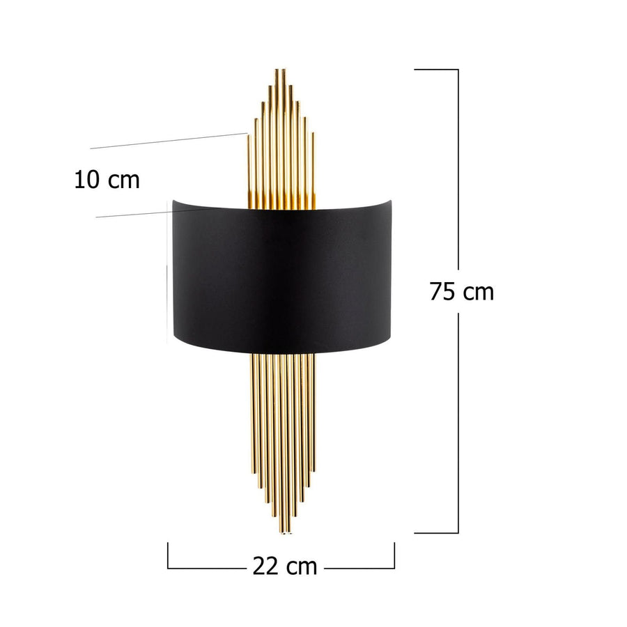 Applique murale 616-A en métal, noir et doré, hauteur 75 cm
