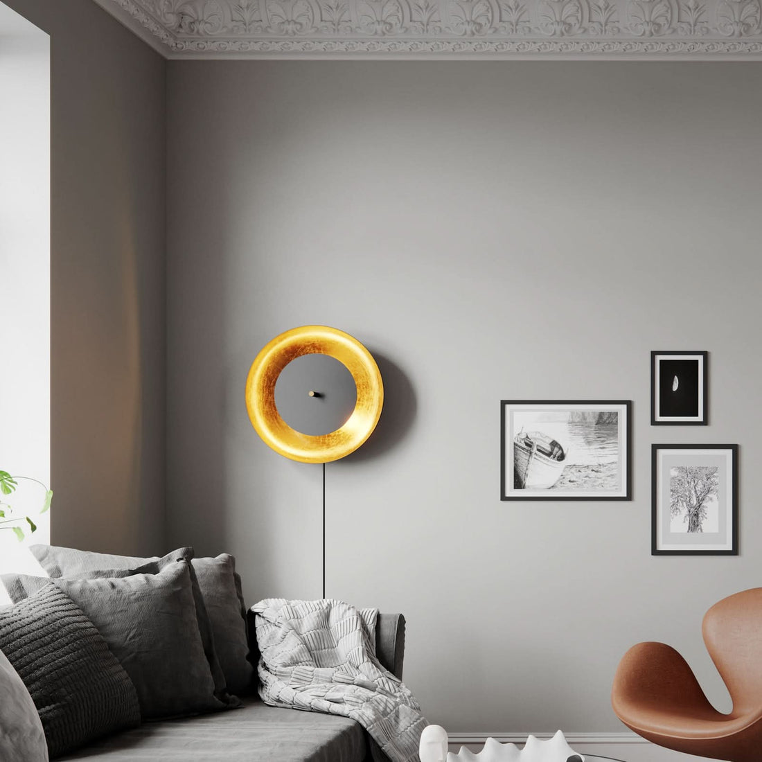Applique murale Shelby en métal, noir et or, Ø 50 cm