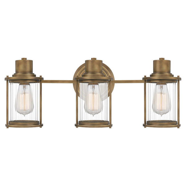 Applique murale Riggs IP44 en verre, laiton ancien et transparent, hauteur 21,8 cm, largeur 56 cm