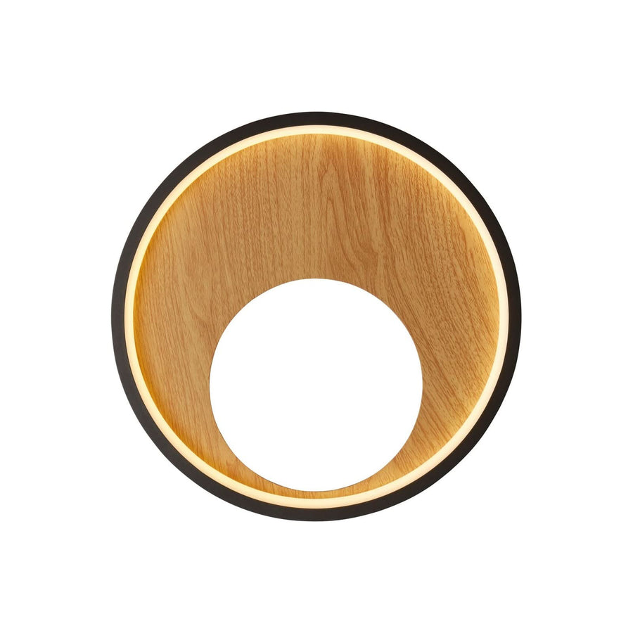 Applique murale LED Curio en acier, bois et noir, hauteur 30 cm