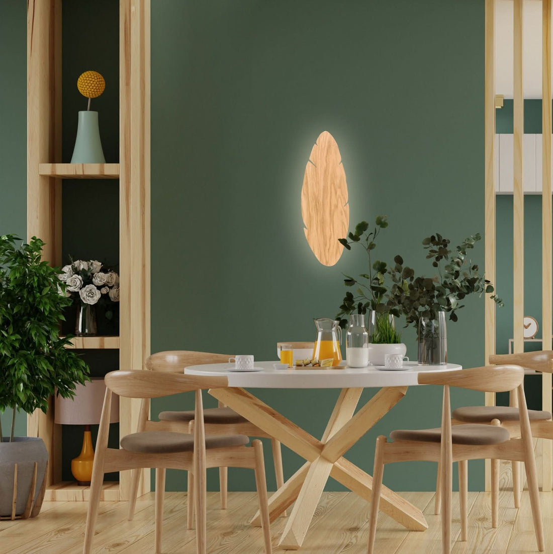 Applique murale Lehti en bois, 2 lumières, hauteur 51 cm