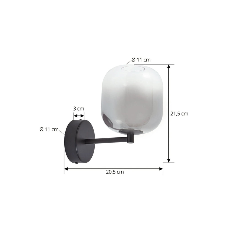 Applique murale LED en verre, gris et noir, hauteur 21,5 cm