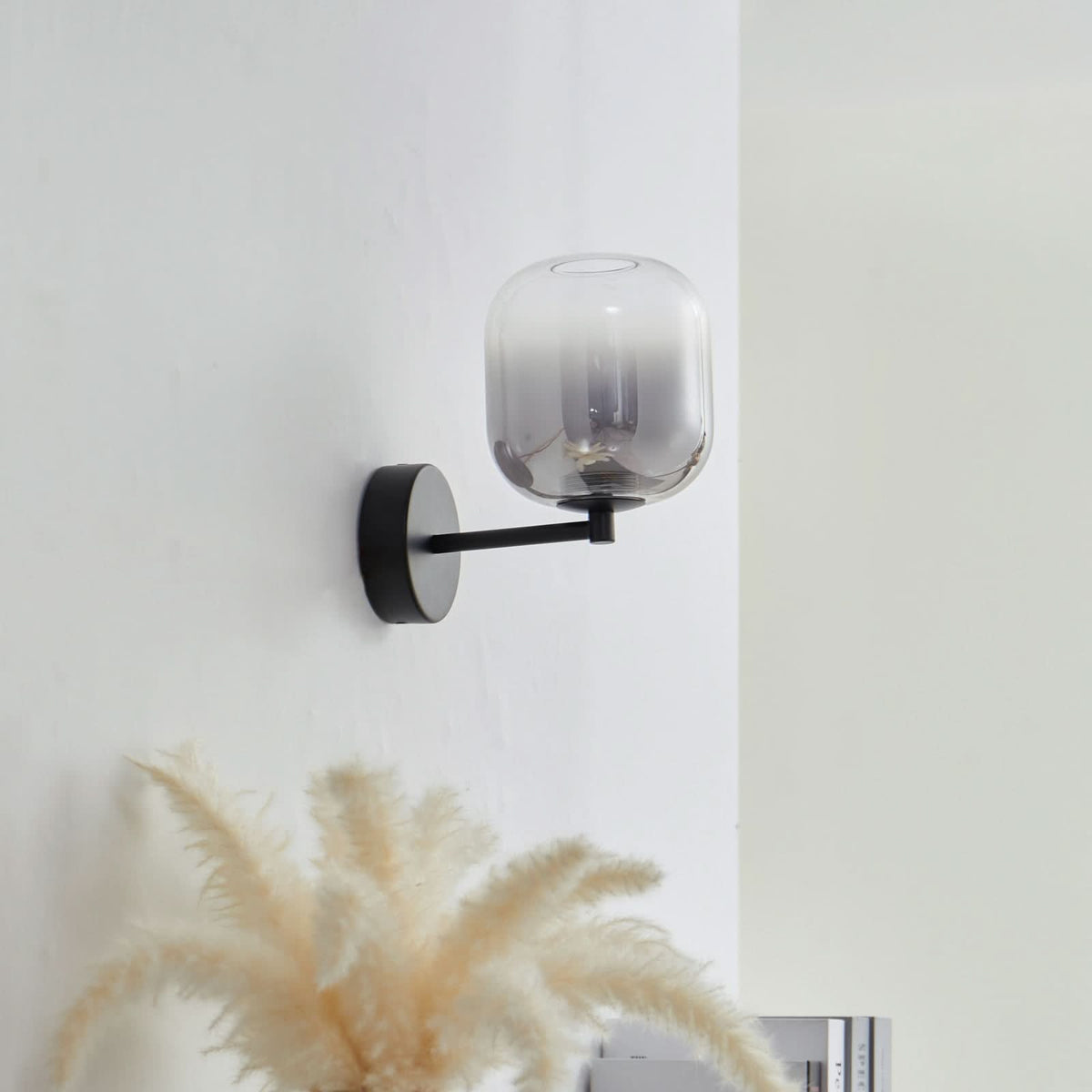 Applique murale LED en verre, gris et noir, hauteur 21,5 cm