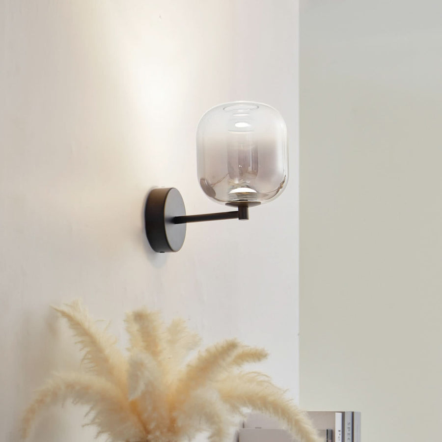 Applique murale LED en verre, gris et noir, hauteur 21,5 cm