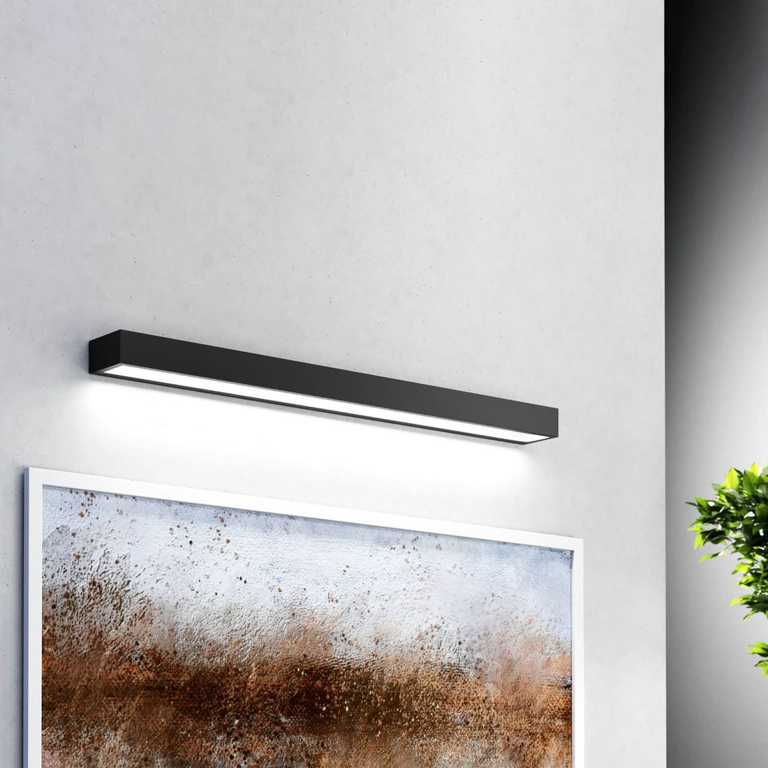 Applique murale LED Vola, noir, hauteur 4,5 cm, IP44, 4000 K, 17,2 W