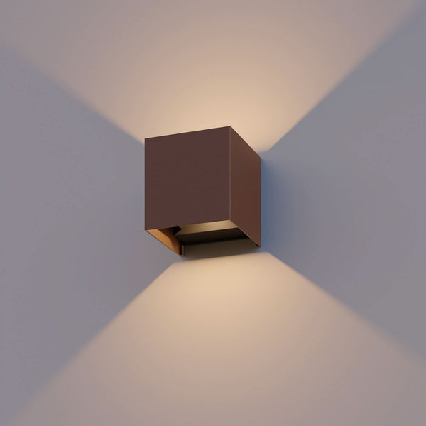 Applique d'extérieur LED Cube en aluminium, rouille, hauteur 10 cm, IP54