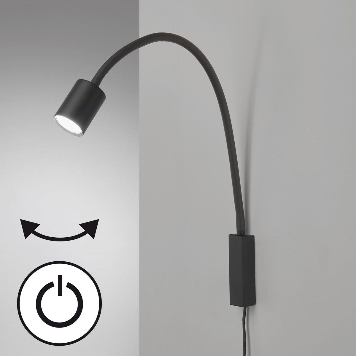 Applique murale Justi en métal, noir, hauteur 52 cm