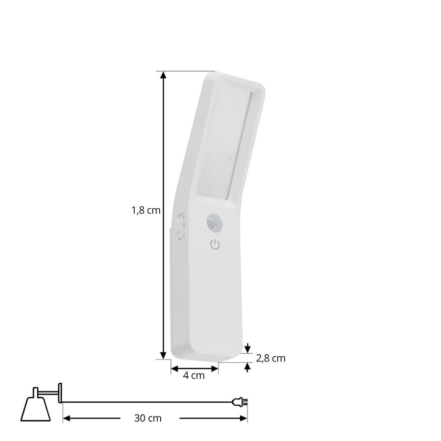 Applique murale LED rechargeable Taska, blanc mat et transparent, hauteur 18 cm