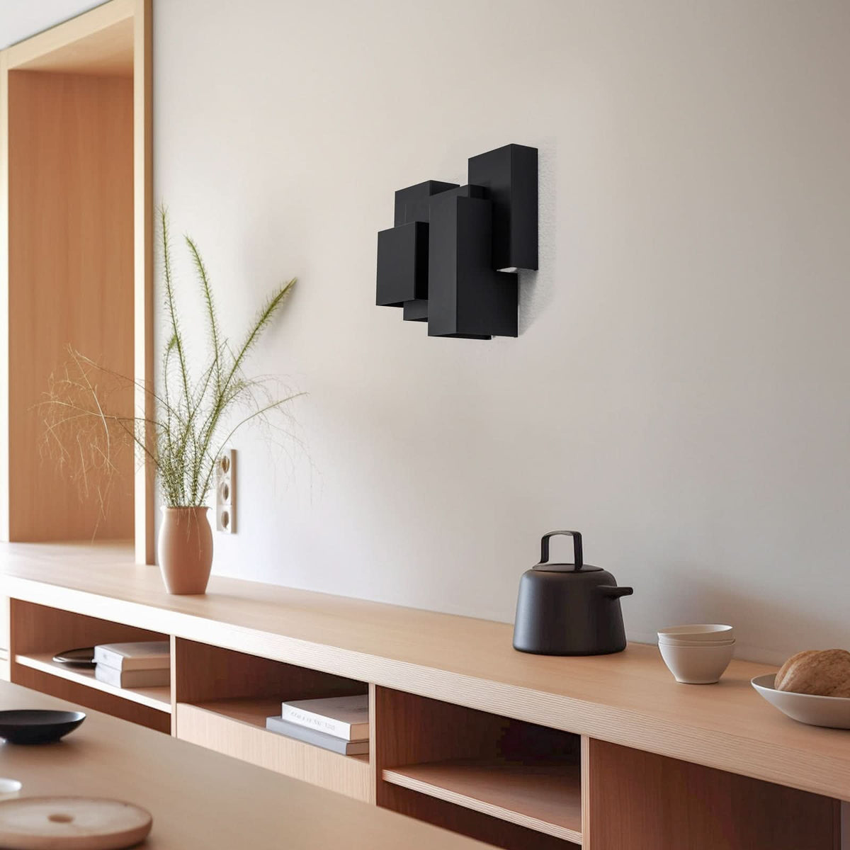 Applique murale Wall en acier, noir, 5 lumières, hauteur 32 cm