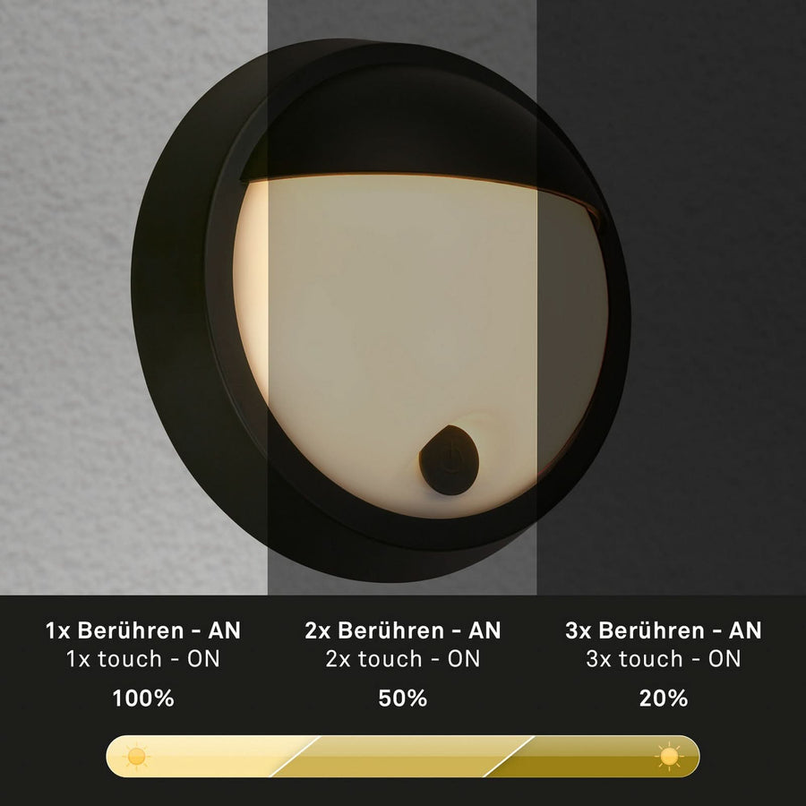 Applique d'extérieur LED rechargeable 3784015 en métal, noir, Ø 17 cm, IP44