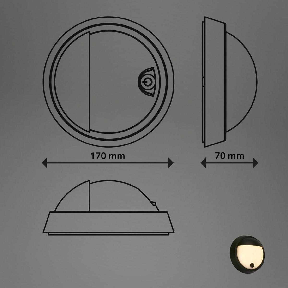 Applique d'extérieur LED rechargeable 3784015 en métal, noir, Ø 17 cm, IP44