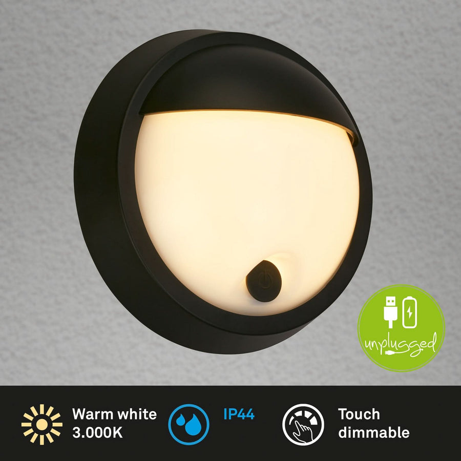 Applique d'extérieur LED rechargeable 3784015 en métal, noir, Ø 17 cm, IP44