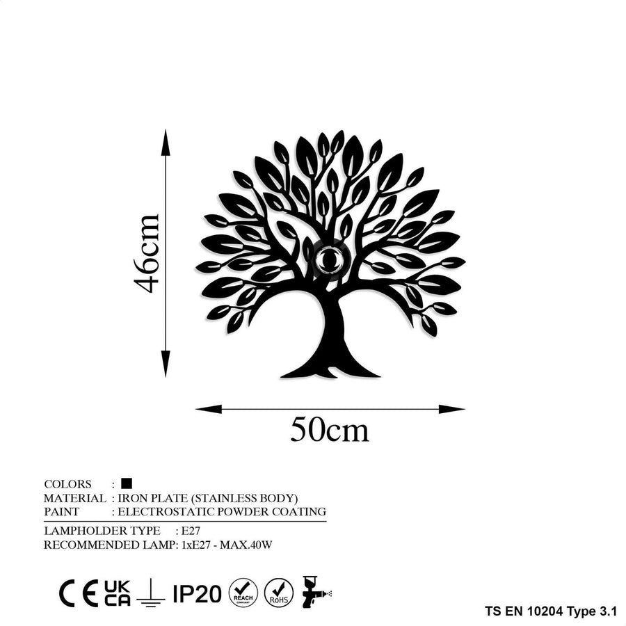 Applique murale Heart Tree V2 en métal, noir, hauteur 46 cm