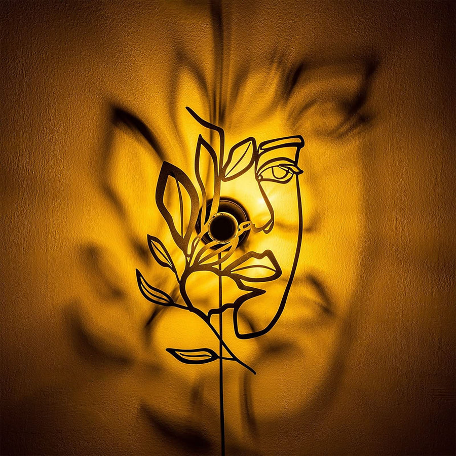 Applique murale Flower Faced en métal, noir, hauteur 54 cm