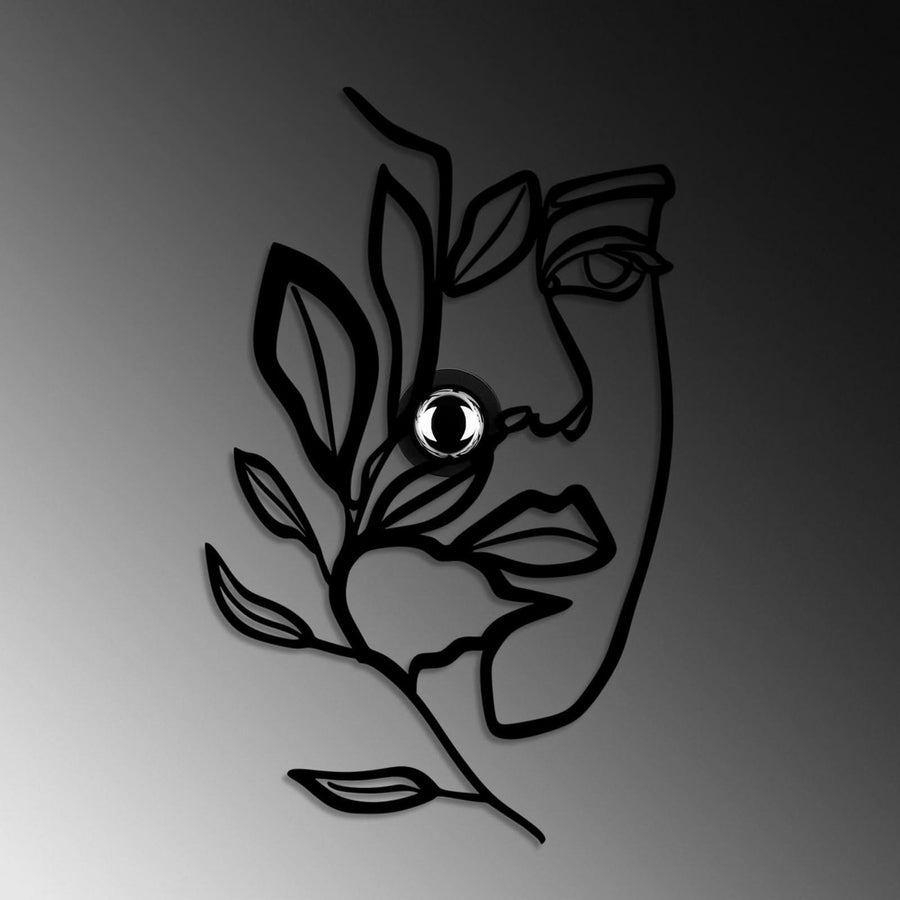 Applique murale Flower Faced en métal, noir, hauteur 54 cm
