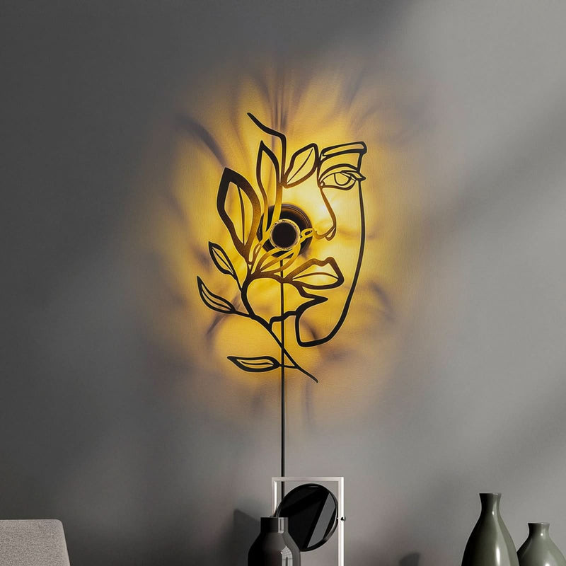 Applique murale Flower Faced en métal, noir, hauteur 54 cm