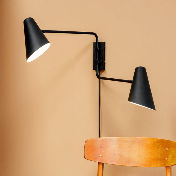 Applique murale Cale en métal, noir, 2 lumières, hauteur 46 cm