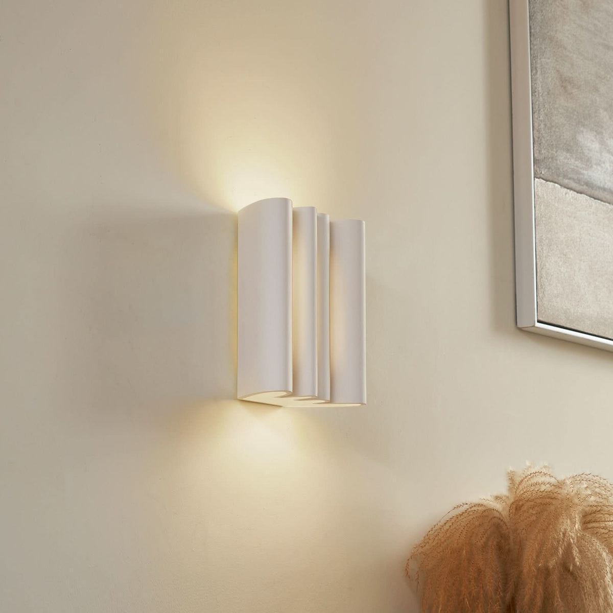 Applique murale Novali en plâtre, blanc, 2 lumières, hauteur 25,7 cm