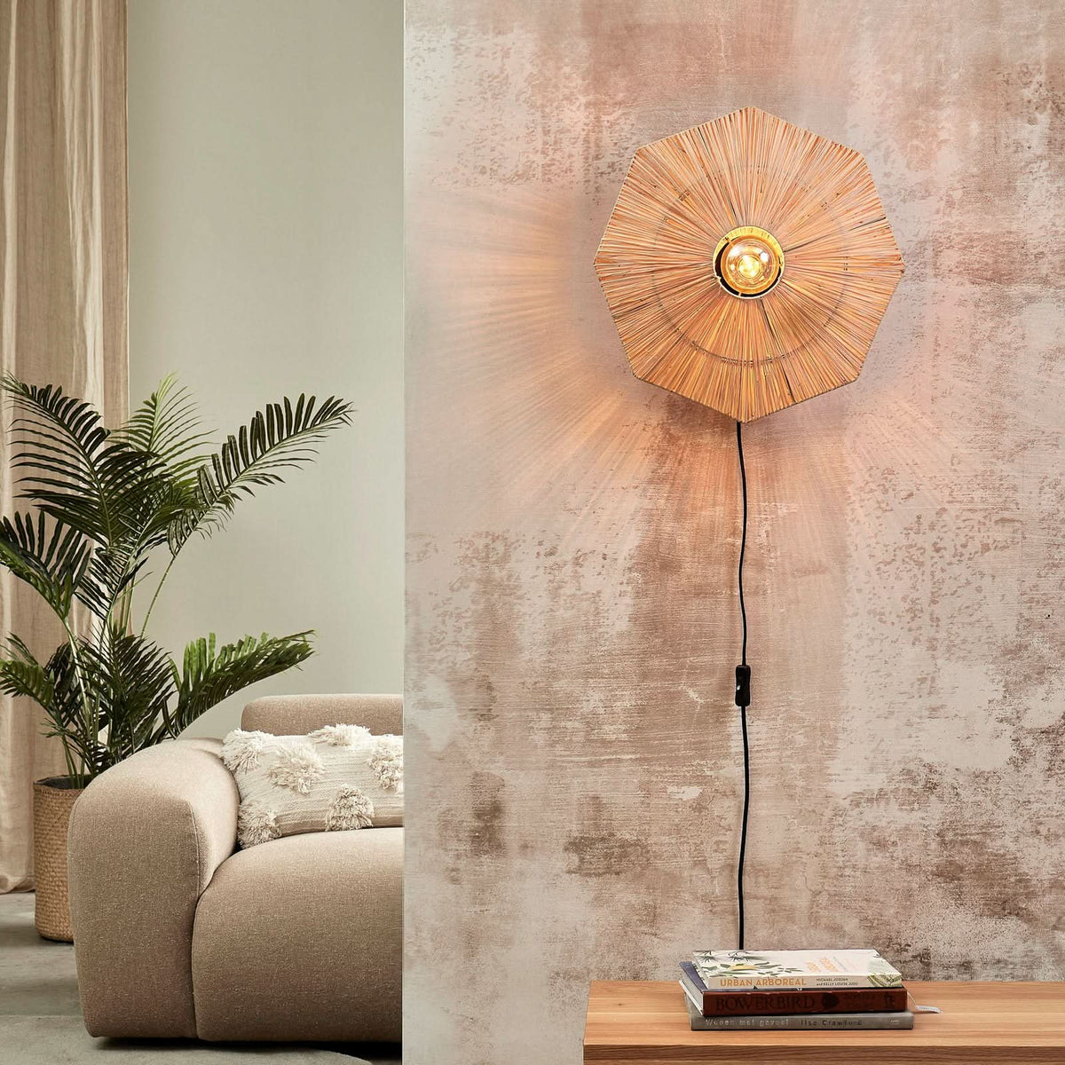 Applique murale Panama en bois, beige et noir, Ø 45 cm