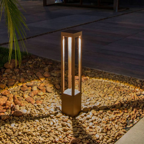 Borne lumineuse d'extérieur LED Agra en aluminium, rouille, hauteur 65 cm
