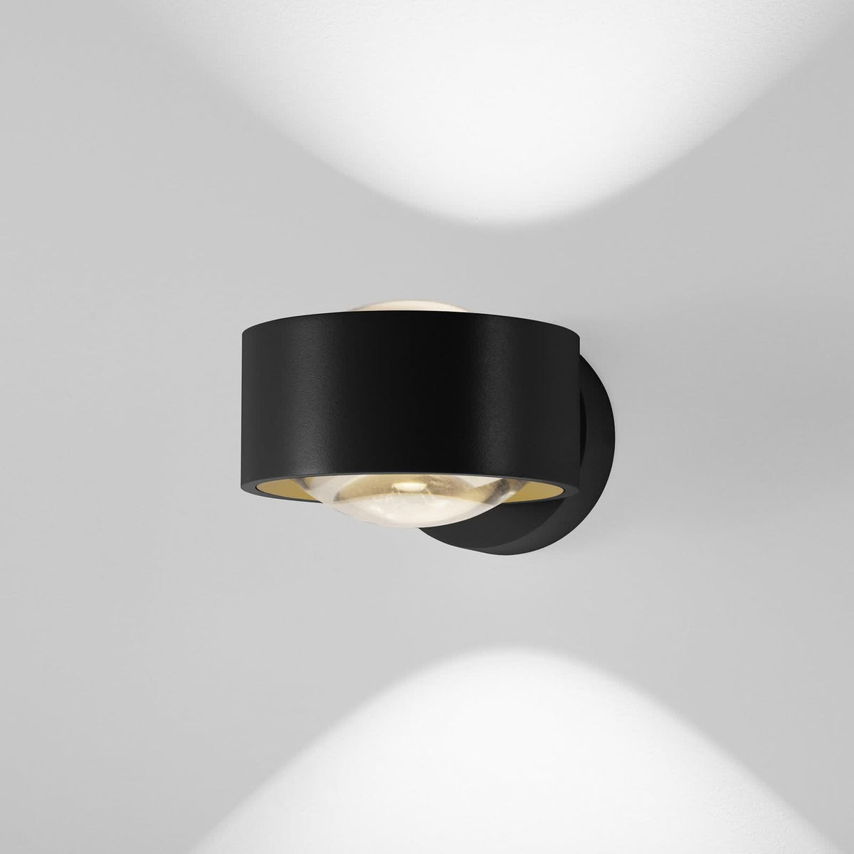 Applique murale LED Clippo Optic en aluminium, noir et doré, 2 lumières, Ø 12 cm