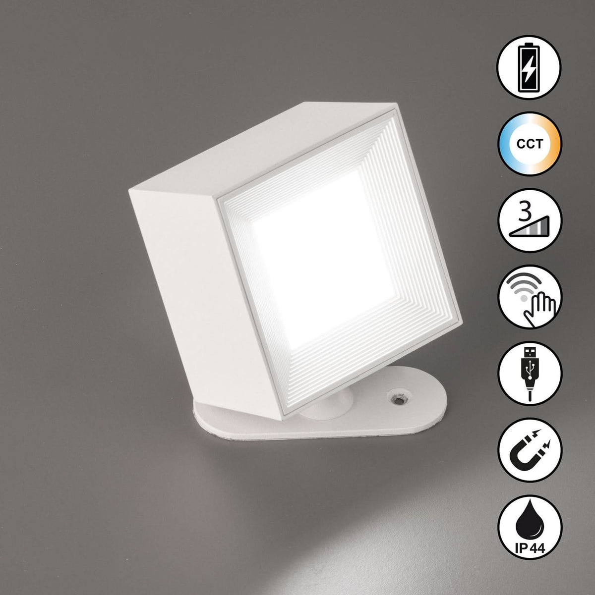 Applique murale LED rechargeable Magnetics, blanc, hauteur 7,5 cm, IP54