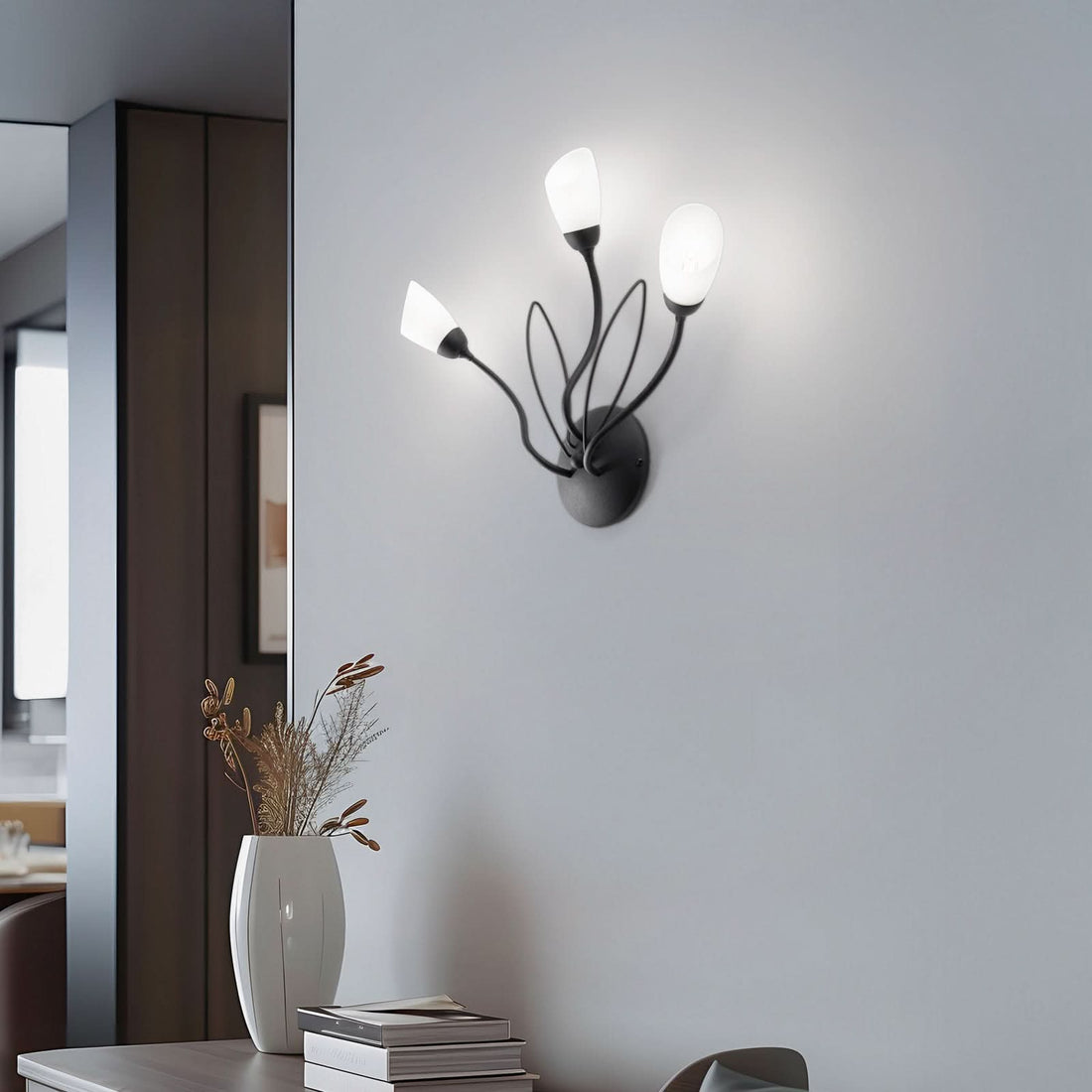 Applique murale Gloriosa en verre, noir et blanc, 3 lumières, hauteur 44 cm
