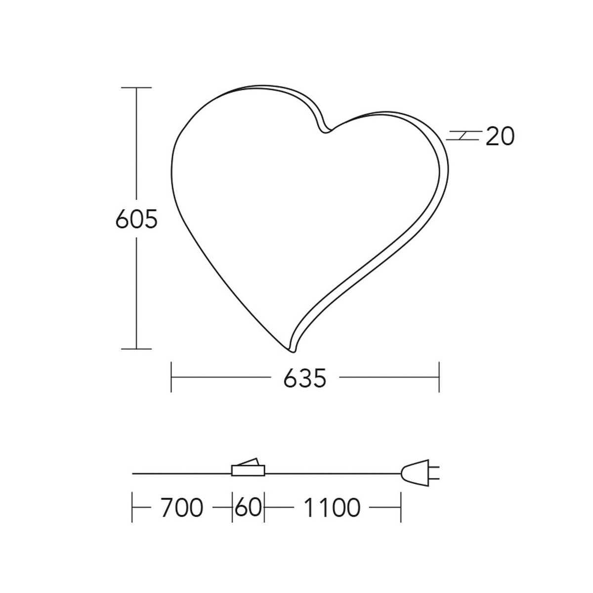 Applique murale LED Coeur en bois, hauteur 60,5 cm