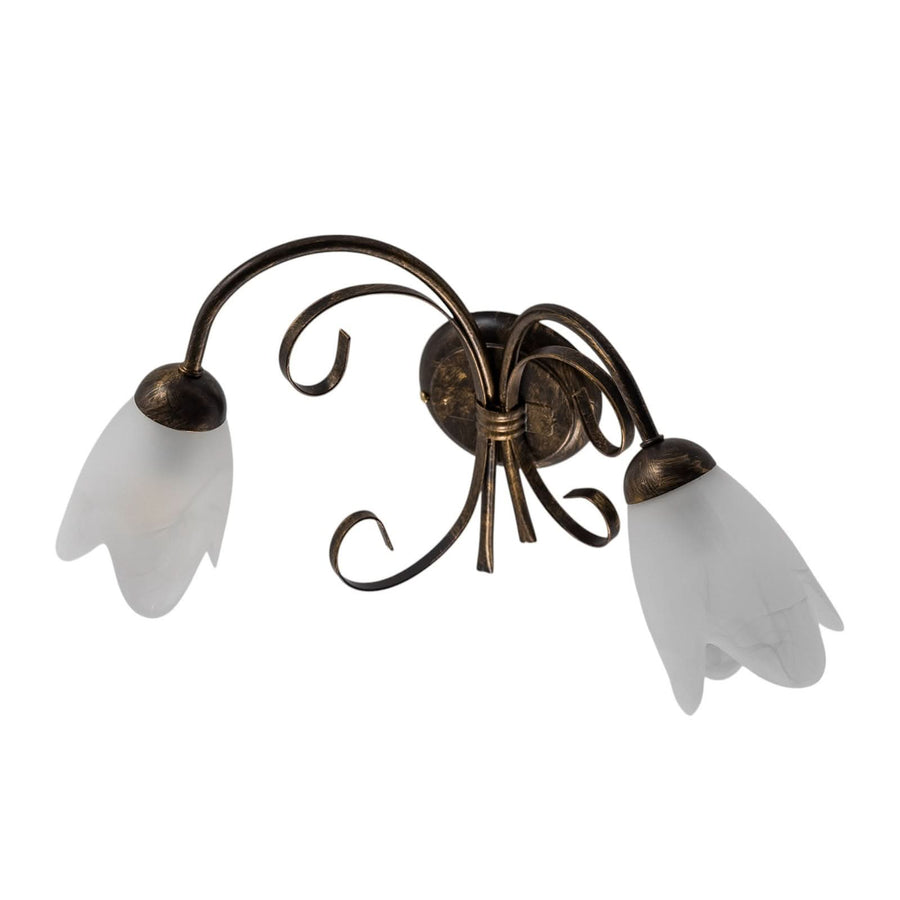 Applique murale Odino en verre, bronze et blanc satiné, 2 lumières, hauteur 30 cm