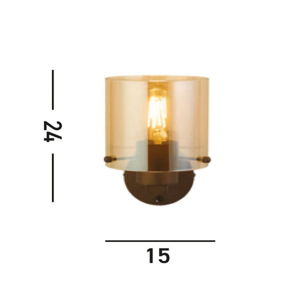 Applique murale Sweden en verre, ambre teinté et marron foncé, hauteur 24 cm