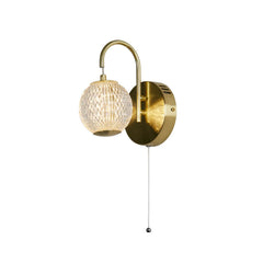 Applique murale LED Allure en acier, laiton et transparent, hauteur 21 cm