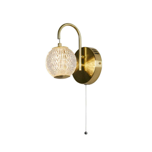Applique murale LED Allure en acier, laiton et transparent, hauteur 21 cm