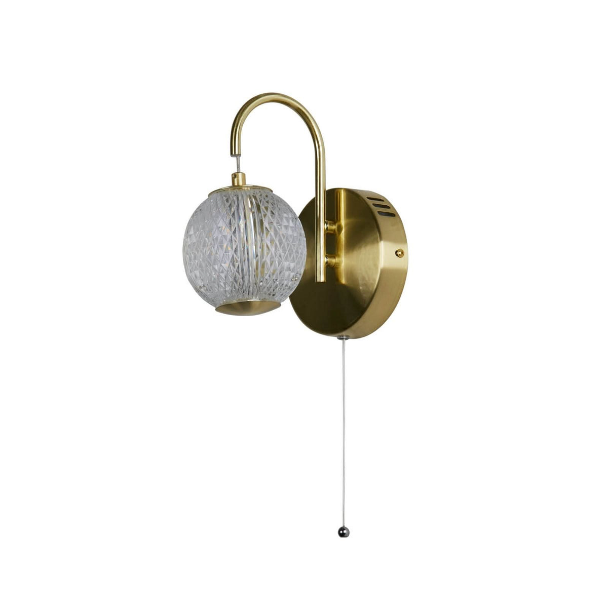 Applique murale LED Allure en acier, laiton et transparent, hauteur 21 cm