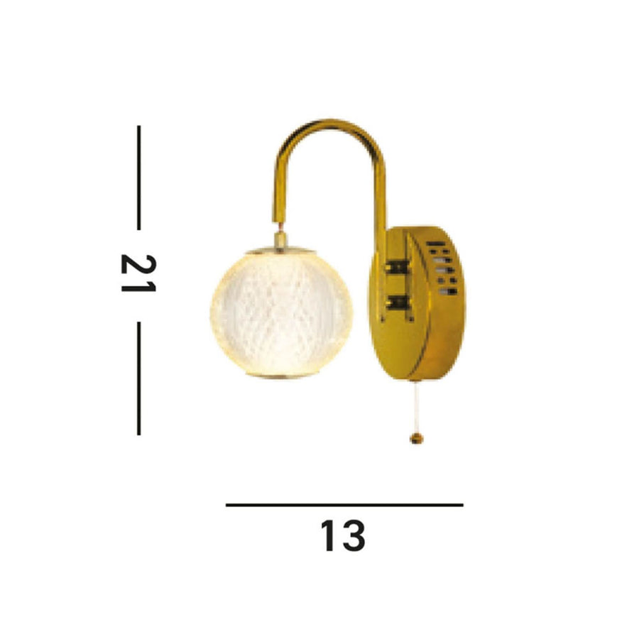 Applique murale LED Allure en acier, laiton et transparent, hauteur 21 cm