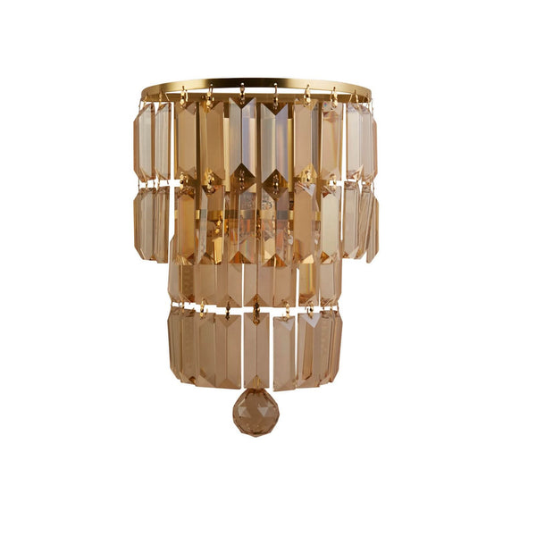 Applique murale Empire en verre, ambre teinté et laiton, 2 lumières, hauteur 30 cm, IP44