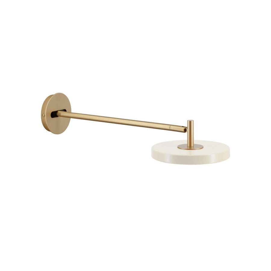 Applique murale LED Asteria Long en aluminium, blanc et laiton, Ø 15 cm