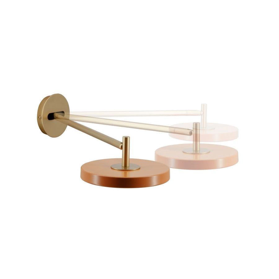 Applique murale LED Asteria Long en aluminium, orange et laiton, Ø 15 cm