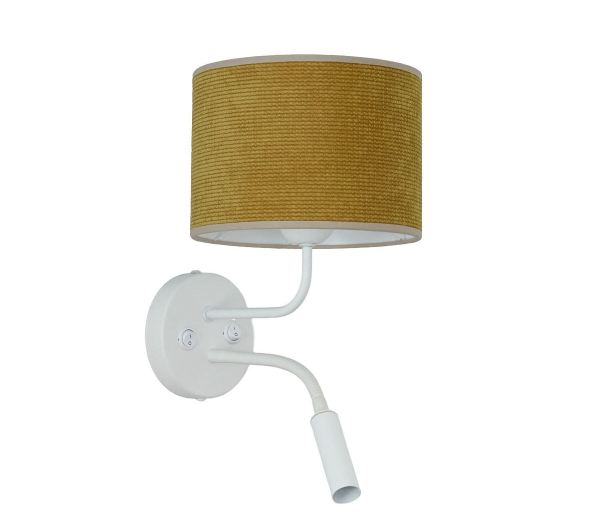 Vue isolée sur fond blanc de l'applique et de son bras articulé.