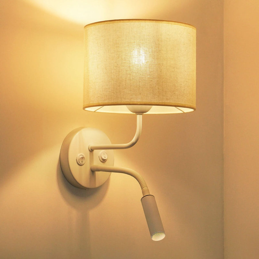Applique murale Roller en tissu, beige structuré et blanc, 2 lumières, Ø 20 cm, 15 W, hauteur 30 cm, modèle 2