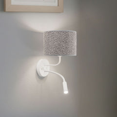 Applique murale Roller en tissu, blanc et gris, 2 lumières, hauteur 30 cm