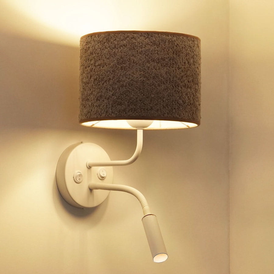 Applique murale Roller en tissu, blanc et gris, 2 lumières, hauteur 30 cm