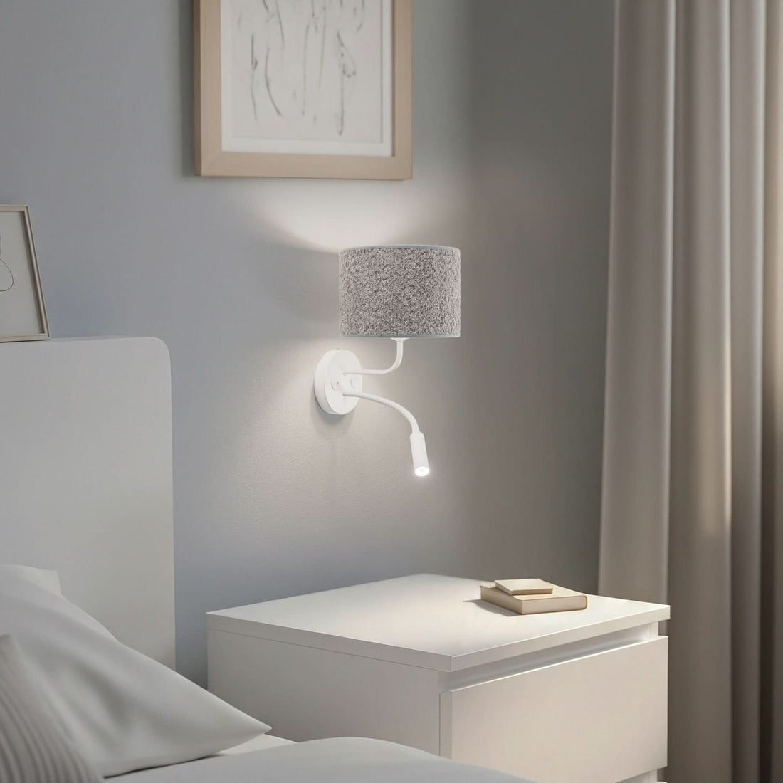 Applique murale Roller en tissu, blanc et gris, 2 lumières, hauteur 30 cm